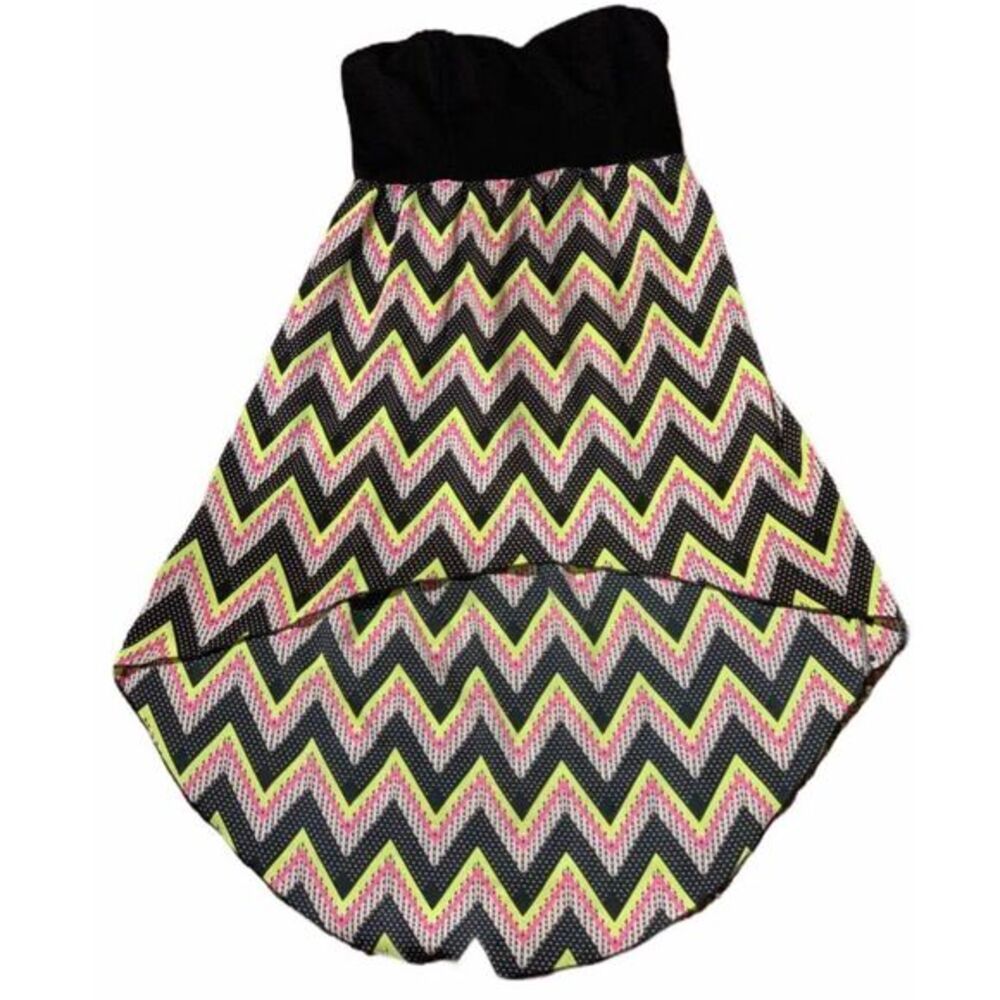 Neon Chevron‎ Strapless Dress – High Low Festival Style